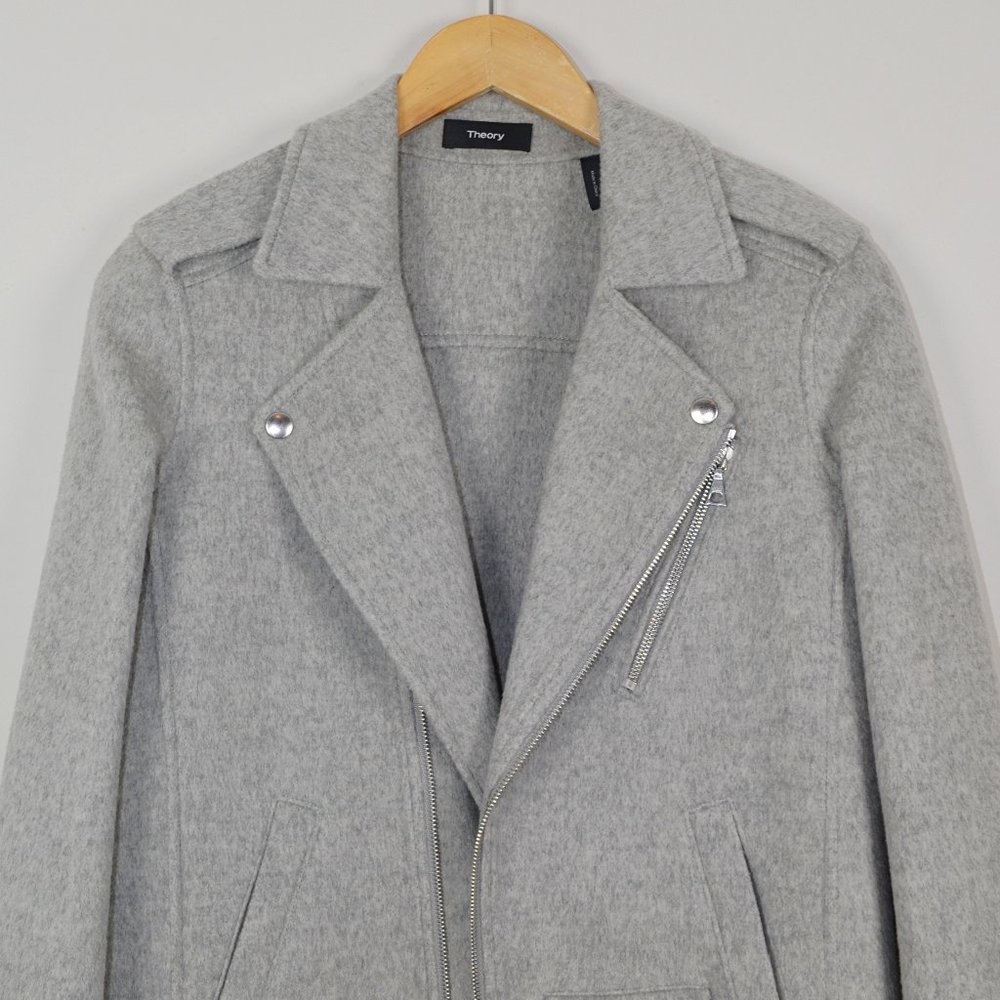 Theory Wool Cashmere Grey Tralsmin Moto Biker Jacket Size P/XS - Picture 8 of 13
